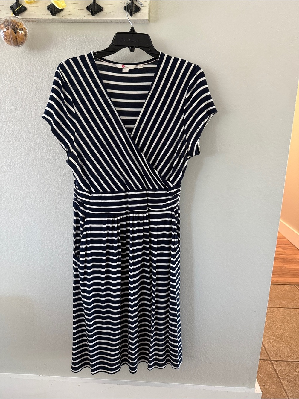 Boden Navy and White Striped Wrap-Style Midi Dress